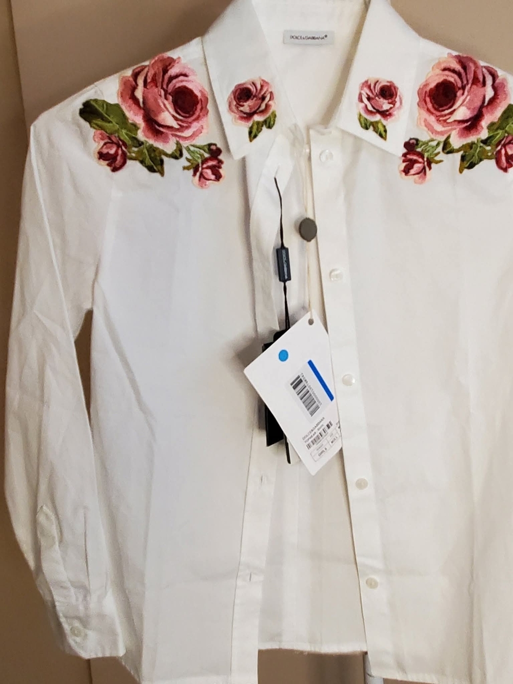 Dolce & Gabbana Long Sleeve Blouse With Emboidered Flower Design NEW